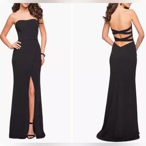 La Femme Black Strapless Gown